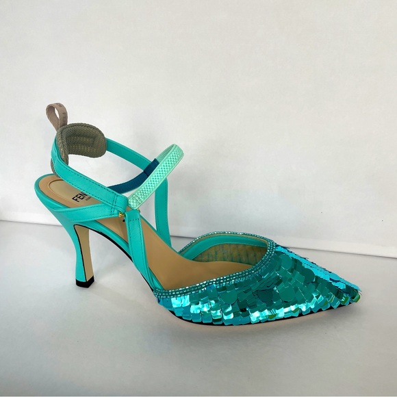 FENDI COLIBRI HEELS SHOES BLUE  NEW WITH TICKET - Picture 3 of 13